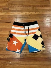 Vintage Quicksilver Colorblock Board Shorts Men 34 Wax Comb