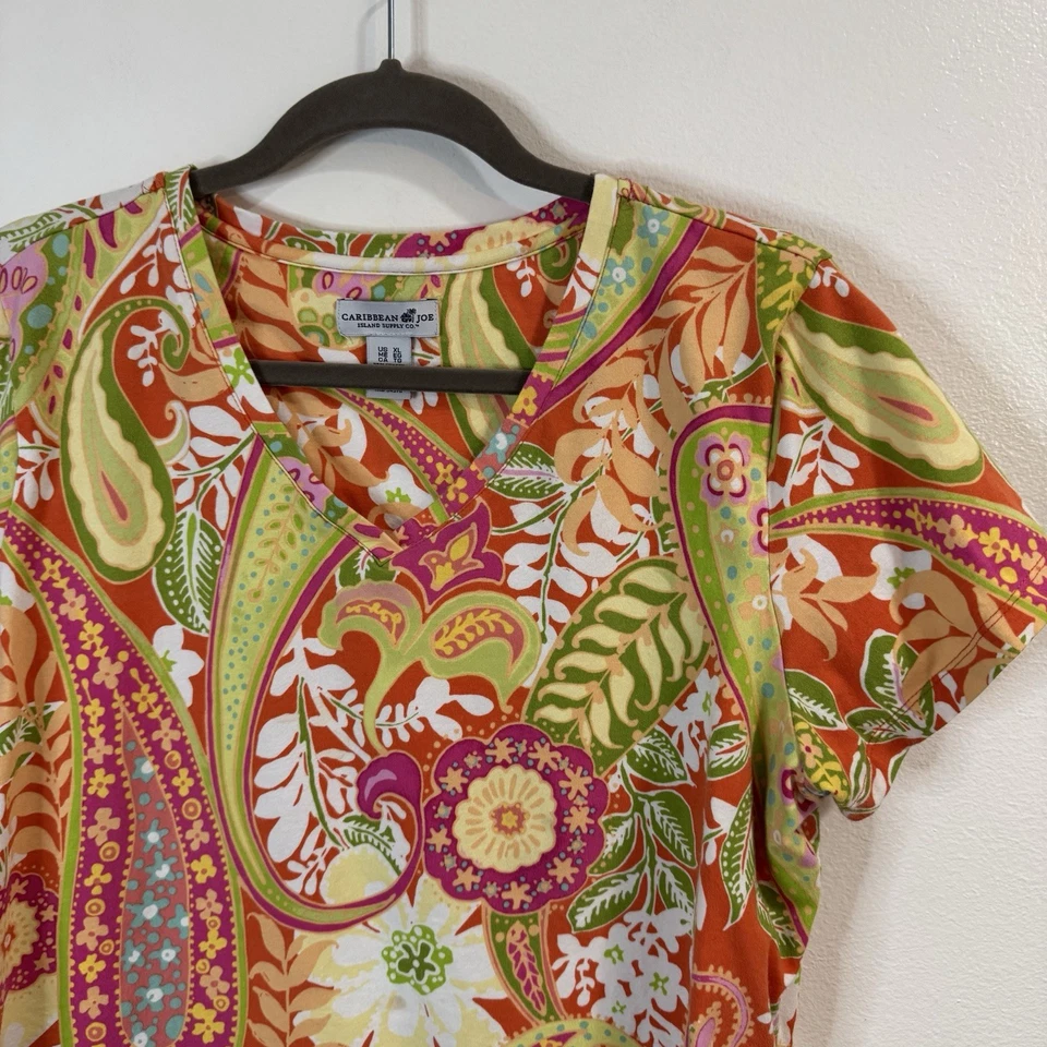Vintage 90s Y2K Caribbean Joe T-shirt XL Colorful Floral Tropical Hawaiian Beach - Image 2 of 4