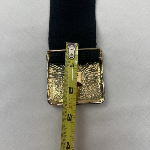 VTG 1980s Day-Lor Black & Gold Enamel Buckle Black Elastic Waist Belt 25” + - Picture 8 of 8