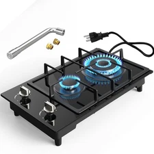 2 Burner Gas Stove Propane Gas Cooktop Stainless Steel Stove Top NG/LPG 110V US