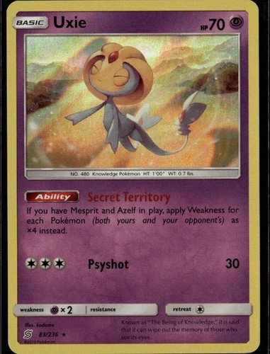 Uxie Holo Rare SM Unified Minds 83/236 Psychic Holo Pokemon Card