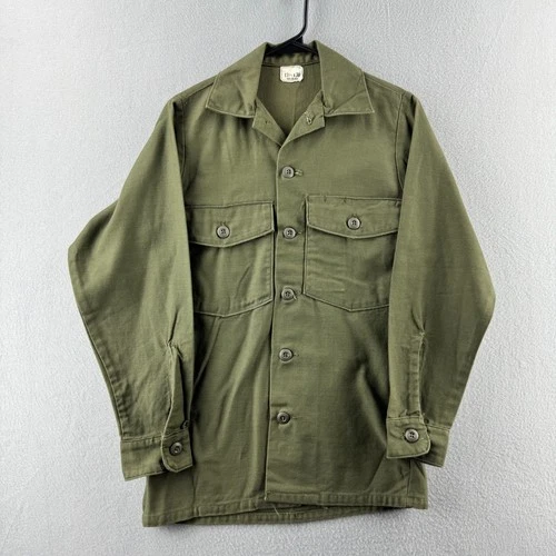 Vintage Military Utility Shirt Mens 13.5 Fits XS Sateen OG 107 70s Vietnam Era