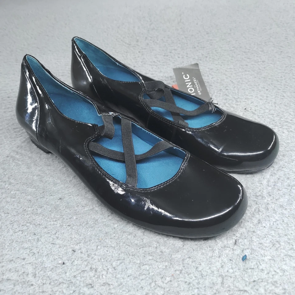 Vionic Shoes Womens Size 10 Black Patent Mary Jane Flats Orthaheel Crisscross - Image 2 of 4
