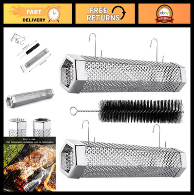 12'' Stainless Steel Smoker Tube - 2 Pack BBQ Wood Pellet Smoke Tubes + Hooks & B