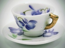 Miniature Purple Flower Ceramic Teacup And Saucer For Decoration Or Dollhouse