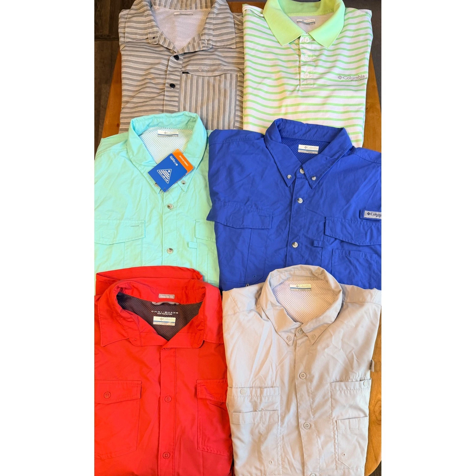 Columbia Mens PFG Shirt Lot of 6 XL Short Sleeve Button Down Polo Omni-Shade Sun