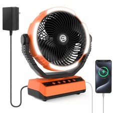 Camping Fan with Light - 20000mAh Rechargeable 12 inch, Orange
