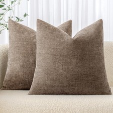 24x24 Chenille Throw Pillow Covers Set of 2 Taupe Grey Farmhouse