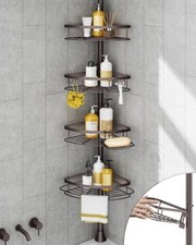 Shower Caddy Tension Pole Organizer, 4-Tier Storage, Stainless Steel, Bronze