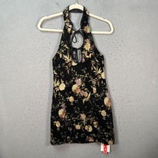 Cider Womens Size XXS Floral Brocade Halter Mini Dress Black Gold NEW!