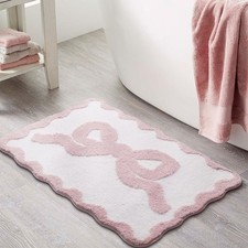 Pink Bow Bath Mat for Bathroom 20"x32", Cute Preppy Rugs with Scalloped Edges...