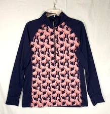 Crown & Ivy Full Zip Lightweight Stretch Jacket Pink Flamingoes Funnel Neck Sz M