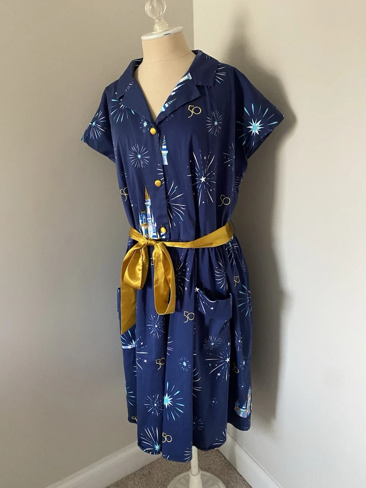 NWOT Disney Parks The Dress Shop 50th Anniversary Navy Blue Castle Dress 2X - Image 2 of 4