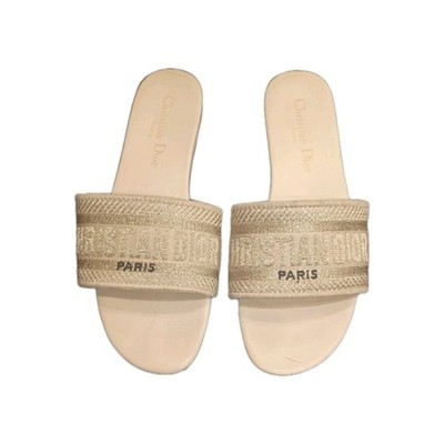 Christian Dior Women's Dway tan Gold Flat Slide Sandals sz 8 38