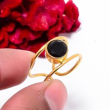 Black Onyx Gold Plated 925 Sterling Silver Ring s.8.5 Sk30, Christmas Gift
