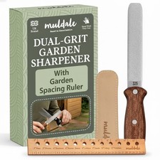 Muldale Secateurs Sharpener with Wooden Garden Spacing Ruler - Dual Grit