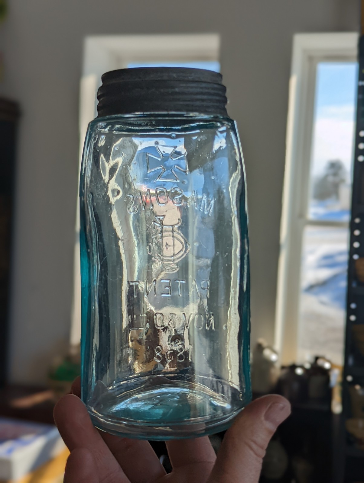 ***RARE*** Aqua Quart Cross Over CFJ Mason Fruit Jar