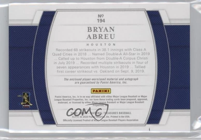 2020 National Treasures Material Signatures /99 Bryan Abreu #194 Rookie Auto RC - Image 2 of 2