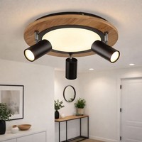 Deckenleuchte Spotlampe Wohnzimmerleuchte 3Xgu10 1Xled 3-Stufen Holz Schwarz
