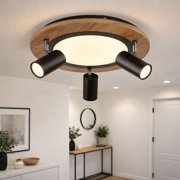 Deckenleuchte Spotlampe Wohnzimmerleuchte 3Xgu10 1Xled 3-Stufen Holz Schwarz-image