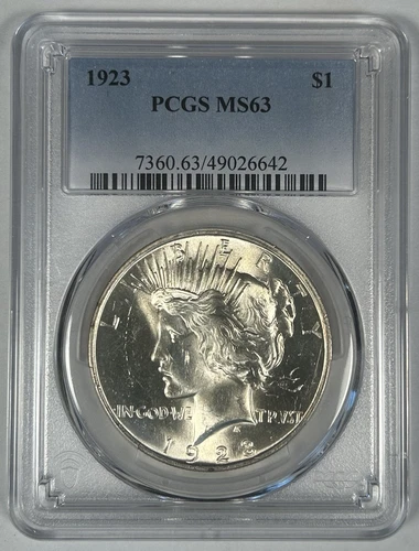 1923 Peace Silver $1 Dollar Coin PCGS MS 63
