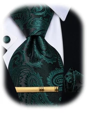 Silk Ties For Men Paisley Floral Striped Necktie Pocket Square Cufflinks Set