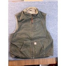 Carhartt Mens 2XL Tall Moss Green Sandstone Sherpa Lined Duck Vest V33 MOS Vtg