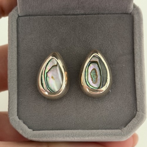 Vintage Sterling Silver Abalone Shell Pear Teardrop Pierced Post Earrings