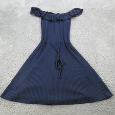 Reformation Dress Womens XS Blue Rib Knit Off Shoulder Ruffle Fit Flare Short
