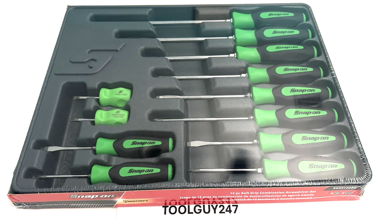 SNAP ON SGDX120B G 12pc GREEN Soft Grip Combo Screwdriver Set NEW
