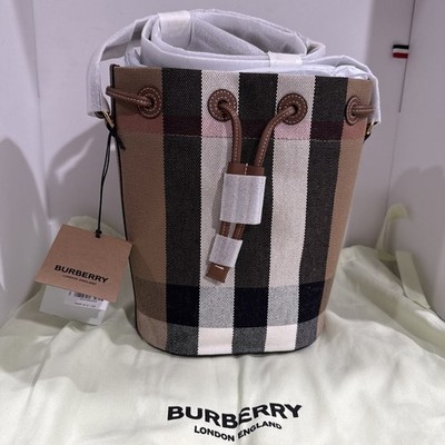 NWT Burberry Small Check Canvas Bucket Bag With Dust Bag