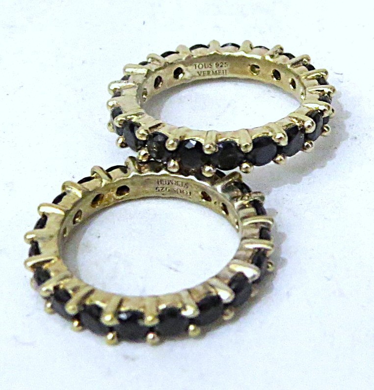 TOUS Vermeil gold over Sterling 925 BABY Eternity band ring BLACK SPINEL PENDANT