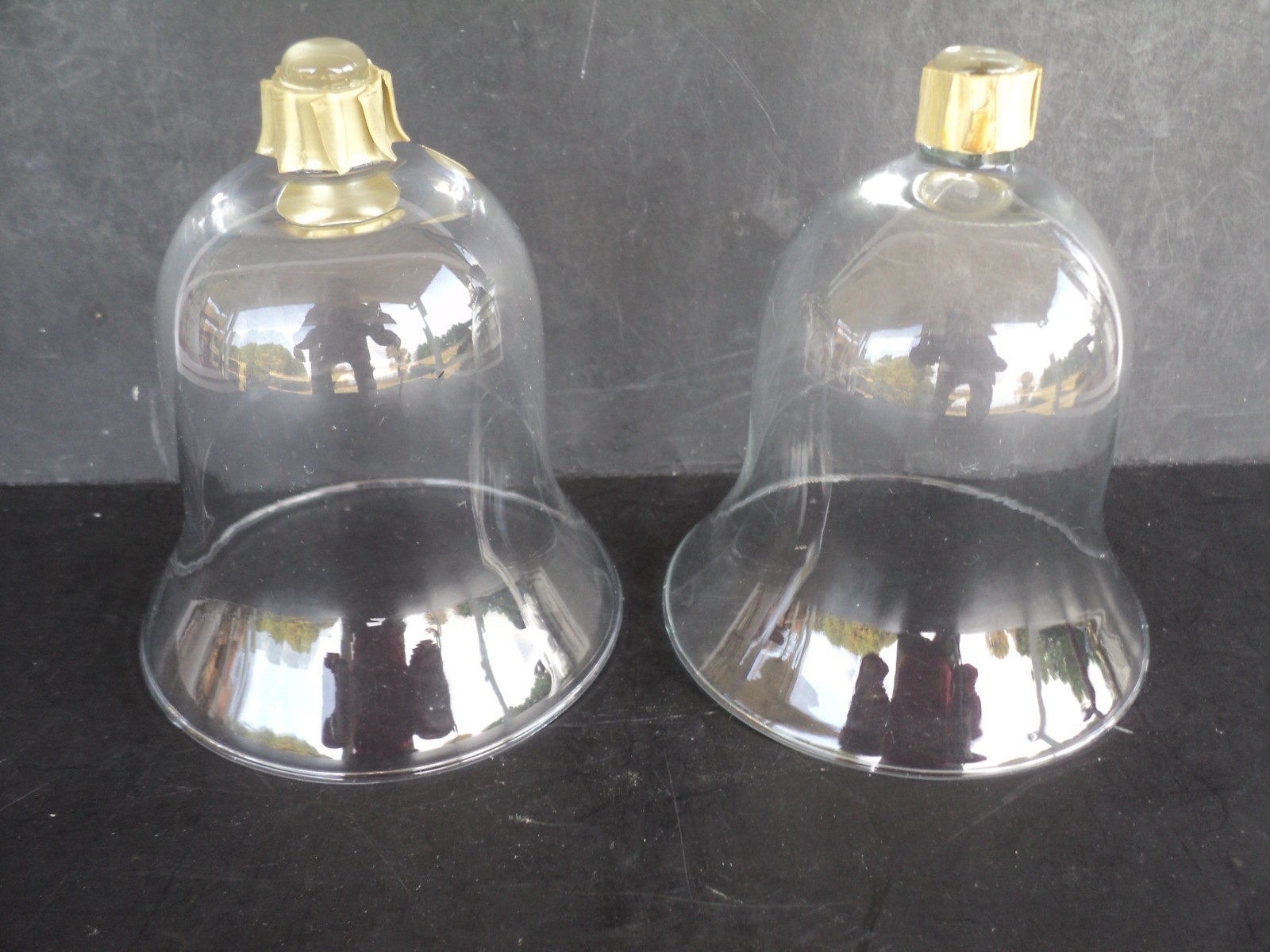 Homco Set of 2 Votive Cups Clear Glass Bell Shaped Peg Candle Holders Vintage