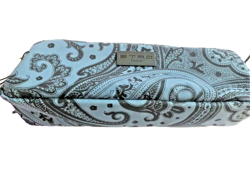 Etro Pouch Bag Make Up Glass Case Fabric Etro Blue Black Print NWT - Image 3 of 4