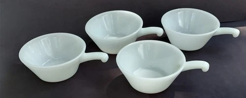 Anchor Hocking Fire King Milk Glass Soup Bowls with Handles Set of 4 USA