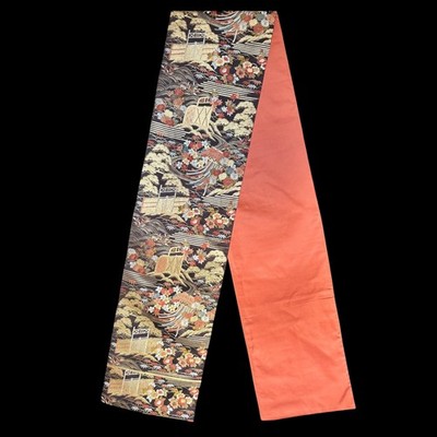 Japanischer Seidenbrokat Tischläufer 260 cm Orange Garten Vintage Obi Wandbehang