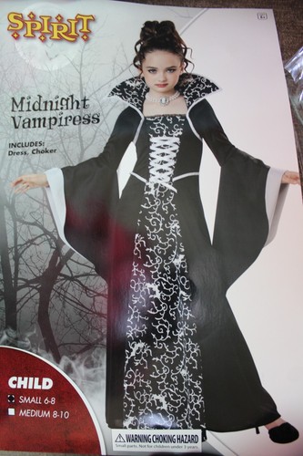 Spirit Halloween Girls Black White Midnight Vampiress Dress Choker Size S (6-8) - Picture 11 of 16
