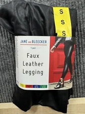 Jane And Bleecker Legging Womens Small Black High Waisted Faux Leather Shiny New
