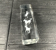 Equestrian Horses Paperweight Crystal Glass Laser Engraved 3D Collectible 6"