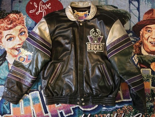 Jeff Hamilton Milwaukee Bucks Leather Jacket Size : Large Color: Black/Purple - Picture 6 of 6