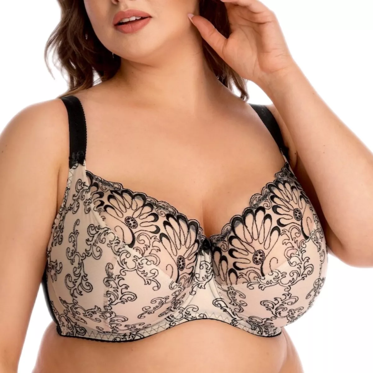 Viva Curve Lace bra Beige black BBW large cup D - S cup plus-size curvy  support