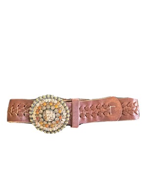 Authentic $165 LEATHEROCK BELT Brown brass crystals and  display picture 1