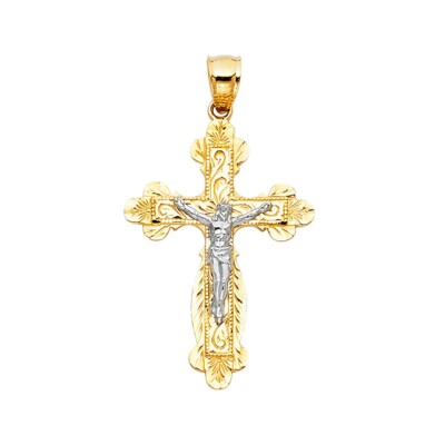 Religiöser Kruzifix Anhänger 14 Karat zweifarbig Gold