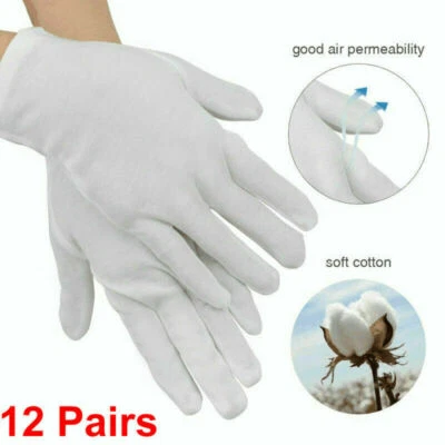 Mens Women 100% Cotton Gloves White Dermatological Overnight Moisturising Eczema
