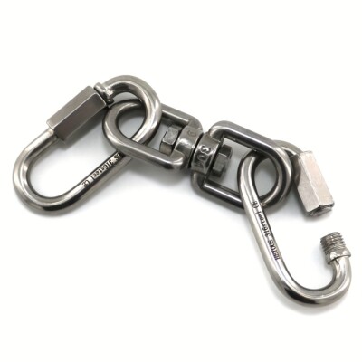 2X M6 Chain Quick Link Oval Locking Carabiner+1X M6 Double Ended Swivel Eye Hook