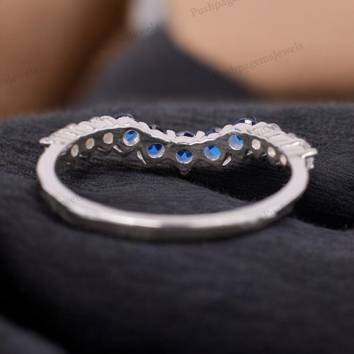 925 Sterling Silver 2.5 mm Round Shape Lab Created Sapphire Band Cubic Zirconia - Picture 4 of 4