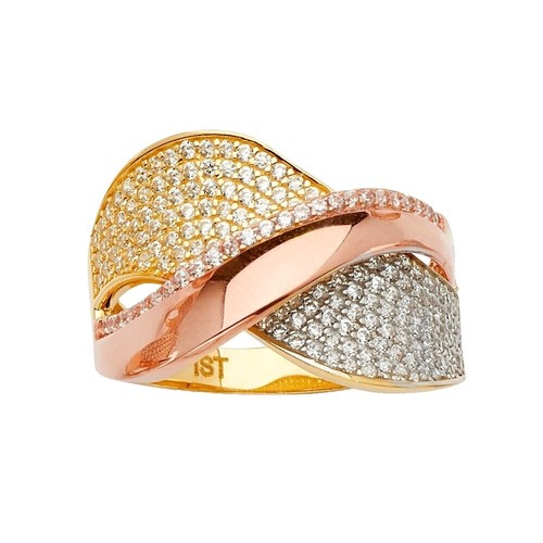 Vintage Ring Enamel Flower Crystal Pave Glam Statement Gold  display picture 1