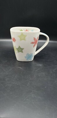 Starbucks Stars and Snowflakes Swirls10oz Mug 2005 Teal Green Red EUC