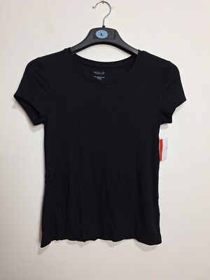 Rachel Zoe Schwarzes T-Shirt Damen Größe M Stretch Kurzarm Rundhals Neu