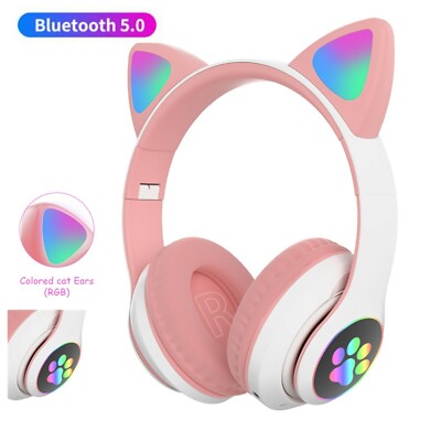 Bluetooth Wireless Headphone with Mic Cute Cat for Girl Stereo Bass Music Helmet